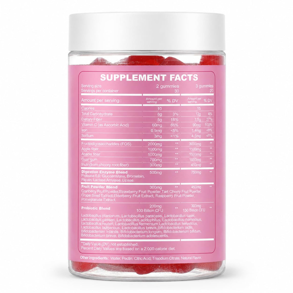 Grewellogy Fiber Gummies for Adults, Sugar Free Fiber Supplement with Prebiotics, Probiotics & Digestive Enzymes for Gut Health Support, 60 Count Cranberry Flavor, Vegan