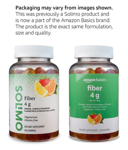 Amazon Basics Soft Fiber Gummies for Digestive Health and Regularity, Orange, Lemon & Strawberry Flavors, 90 Count, (Previously Solimo) (Pack of 2)