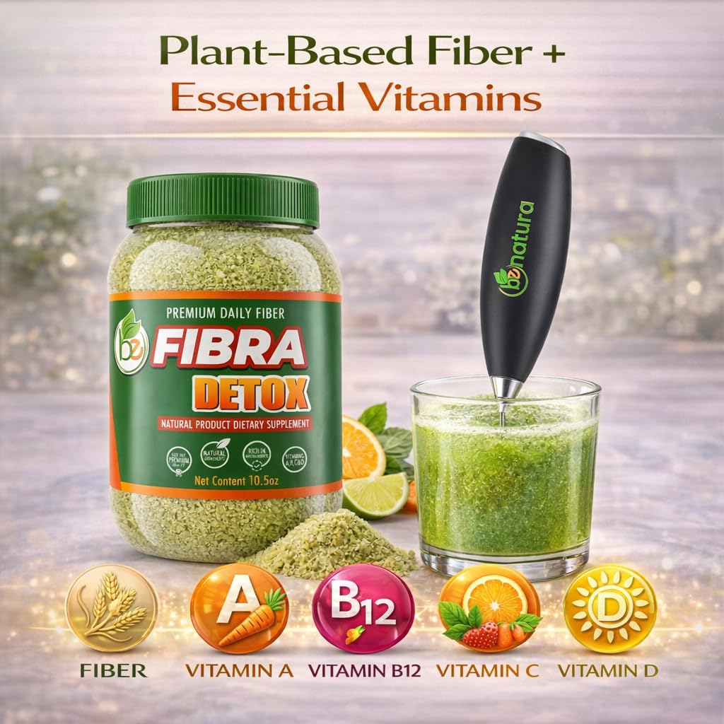 BE Fibra–Premium Daily Fiber Supplement–10.5oz Drink Mix–Rich in Antioxidants & Vitamins A, B12,C & D, Supports Digestive Health & Detox,Plant-Based, Vegan, Non-GMO,Includes Drink Mixer by BexpertsUSA