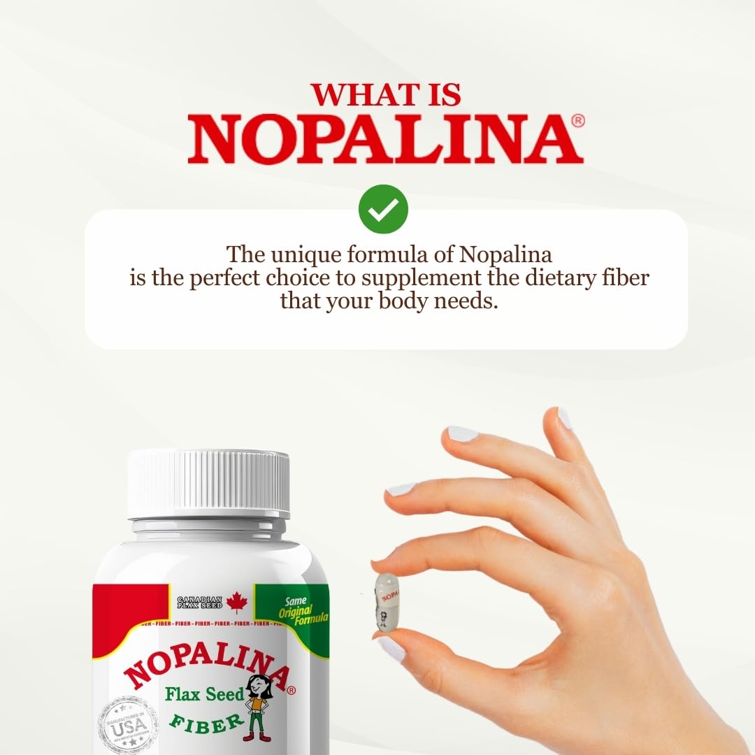 Nopalina Fiber Formula - 120 Capsules - Flax Seed, Psyllium, Oat and Wheat Bran, Omega 3, 6 & 9 - Gut Health & Regularity - The Original
