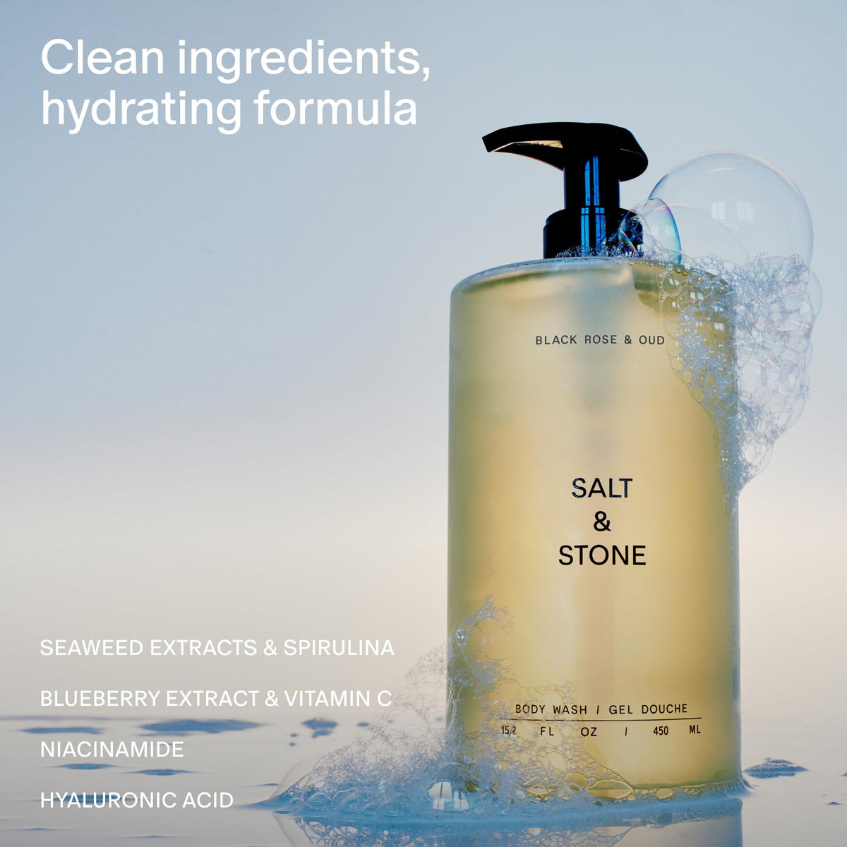 Salt & Stone Body Wash Black Rose & Oud 15.2 fl oz, Hydrating Gel Cleanser