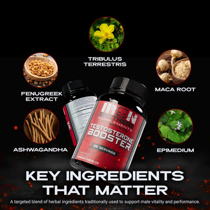 Testosterone Support Supplement for Men - Tribulus, Tongkat Ali, Ashwagandha & DIM - Energy, Vitality & Performance Formula - Iron Brothers (90 Capsules)