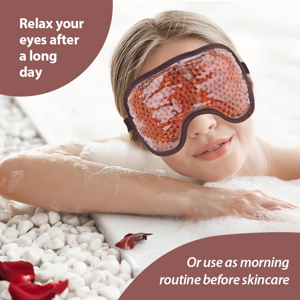 NEWGO Cooling Eye Mask - Cold Ice Pack for Puffy Eyes, Dark Circles, Headache & Stress Relief (Brown)