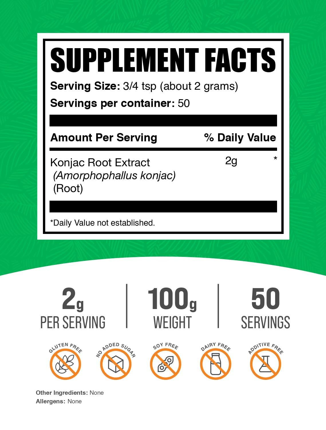 BulkSupplements.com Glucomannan Powder - from Konjac Root Extract, Fiber Supplement - Gluten Free, 2g per Serving, 100g (3.5 oz) (Pack of 1)