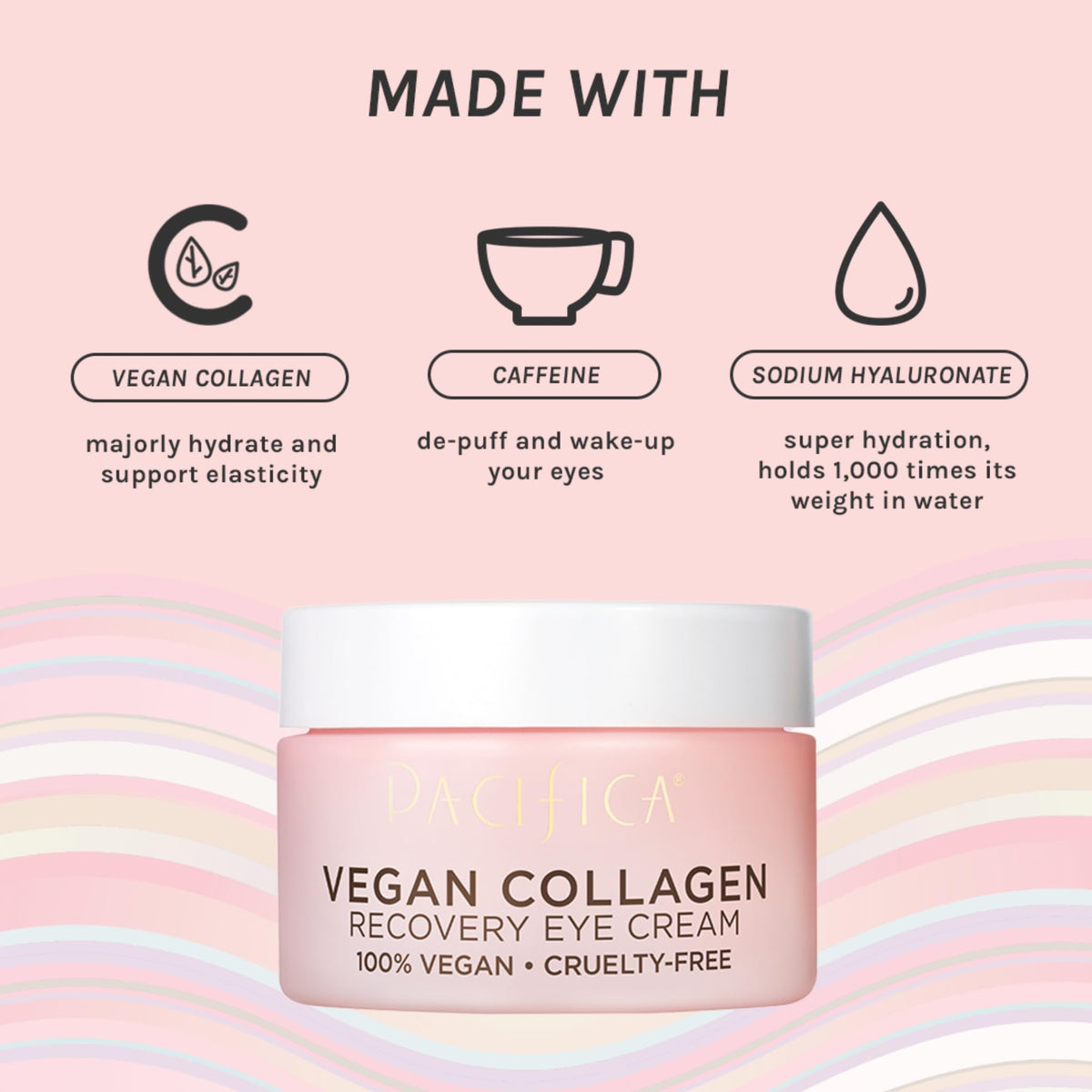 Pacifica Beauty Vegan Collagen Overnight Recovery Eye & Face Cream - Hyaluronic Acid & Vitamin C Hydrating Treatment (0.5 fl. oz / 15ml)