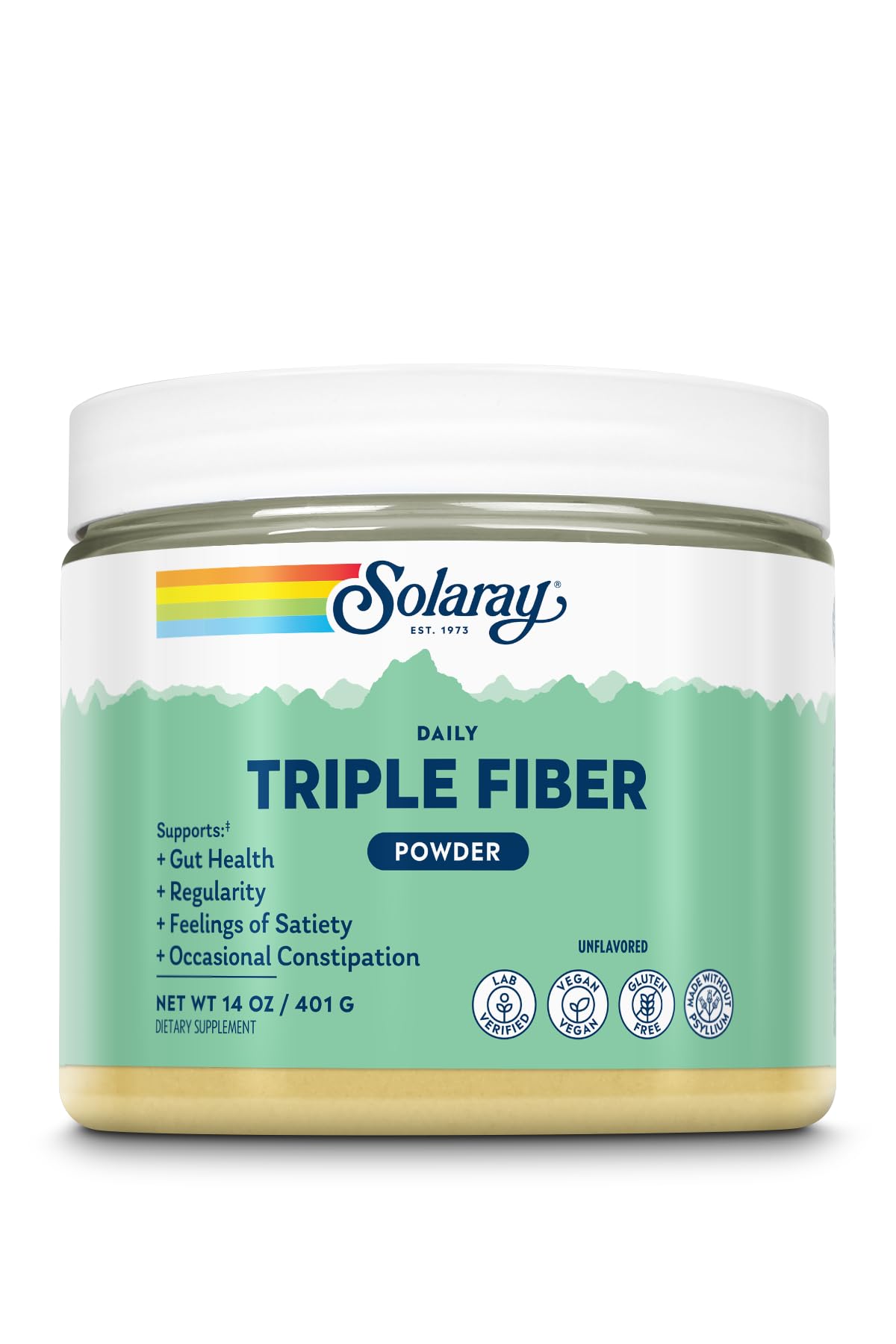 SOLARAY Triple Fiber Powder - Daily Fiber Supplement for Women and Men w/Prebiotics - Gut Health, Occasional Constipation, Digestive Health Support, Unflavored, Vegan, Gluten Free, 30 Servings, 14oz