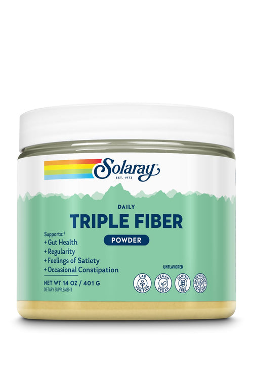 SOLARAY Triple Fiber Powder - Daily Fiber Supplement for Women and Men w/Prebiotics - Gut Health, Occasional Constipation, Digestive Health Support, Unflavored, Vegan, Gluten Free, 30 Servings, 14oz
