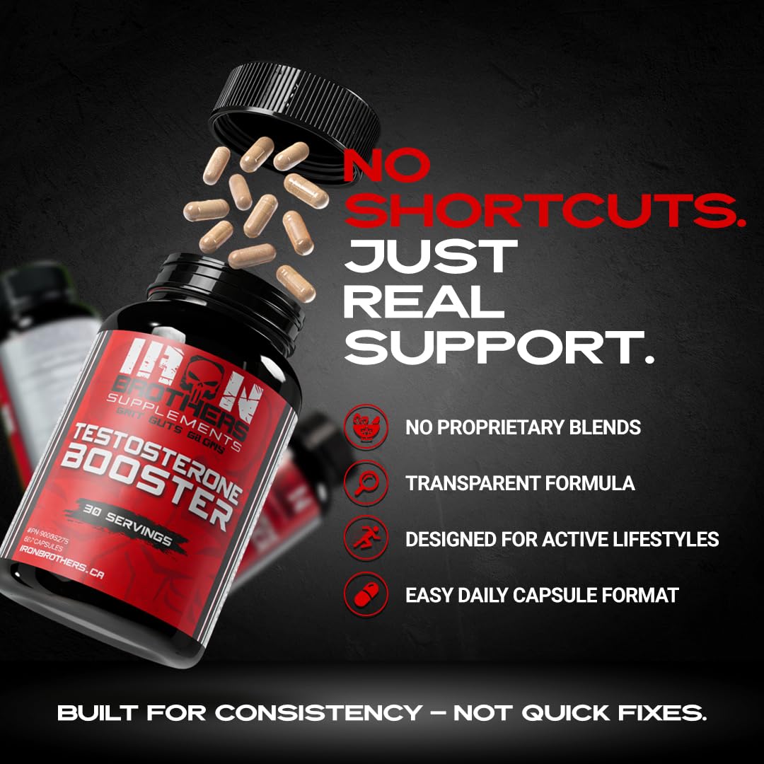 Testosterone Support Supplement for Men - Tribulus, Tongkat Ali, Ashwagandha & DIM - Energy, Vitality & Performance Formula - Iron Brothers (90 Capsules)