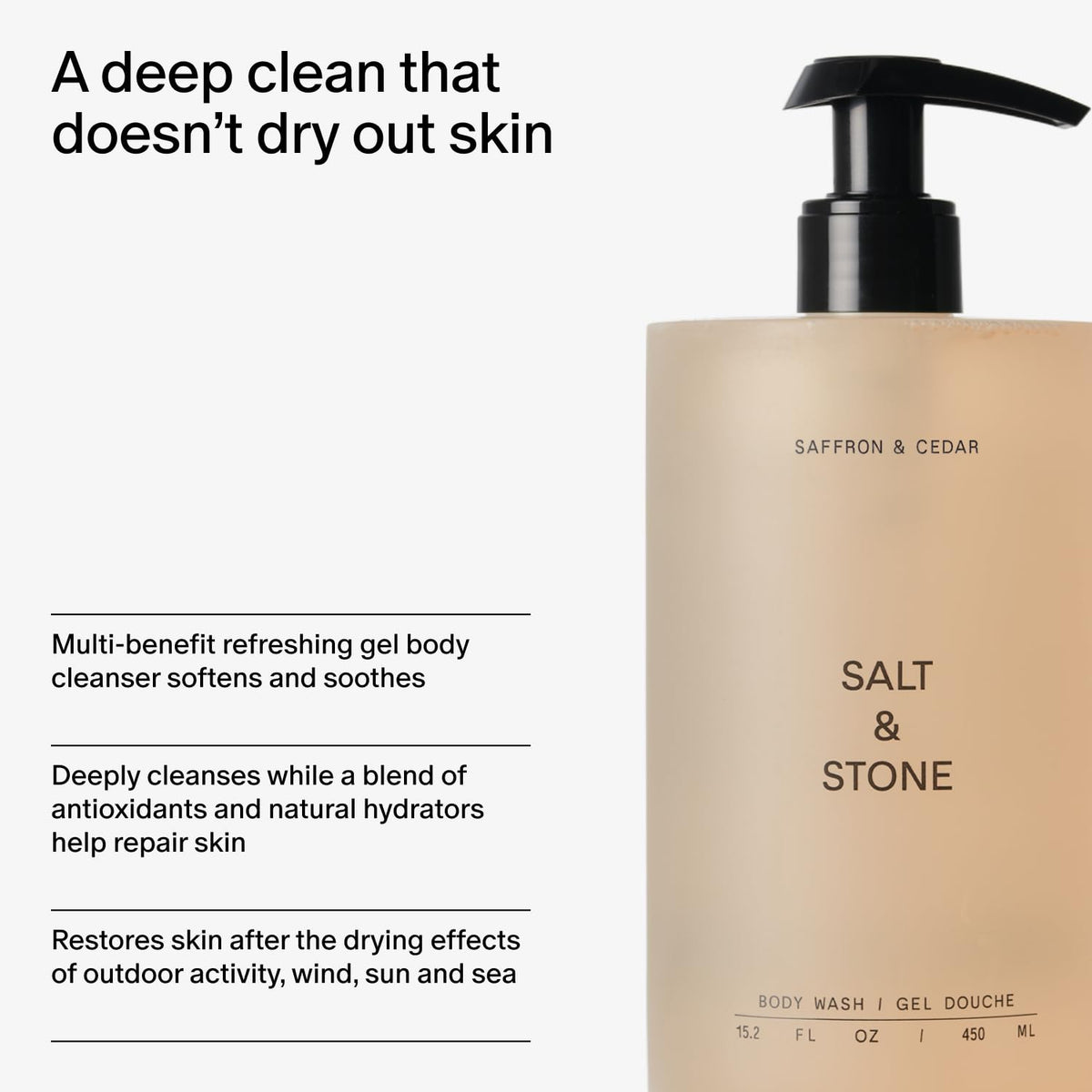 Salt & Stone Body Wash 15.2 fl oz, Antioxidant Hydrating Cleanser
