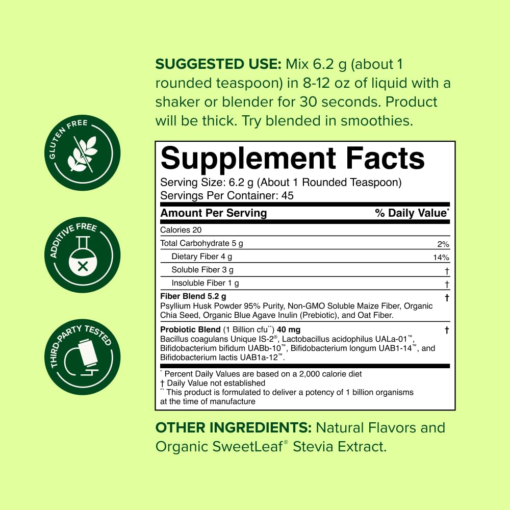 nbpure Daily Fiber Powder Blend for Digestive Health, Cholesterol Support, Healthy Weight Management - with Prebiotic, Insoluble, Soluble Fiber + 4 Probiotic Strains, Savory Mocha, Gusset, 45 Servings