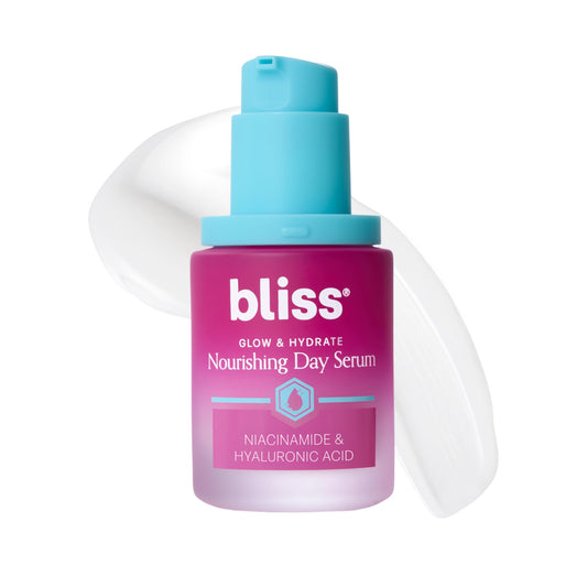 Bliss Glow & Hydrate Serum - Niacinamide + Hyaluronic Acid Face Serum with Vitamin E - Hydrating & Brightening Serum for Dull Skin, Pores & Uneven Tone - Lightweight Daily Skincare, 1 Fl Oz