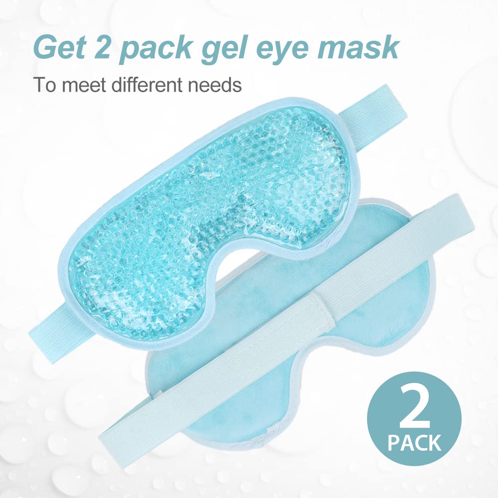 NEWGO Cooling Eye Mask Cold Ice Pack - Puffy Eyes, Dark Circles, Headache & Stress Relief (Blue 2 Pack)