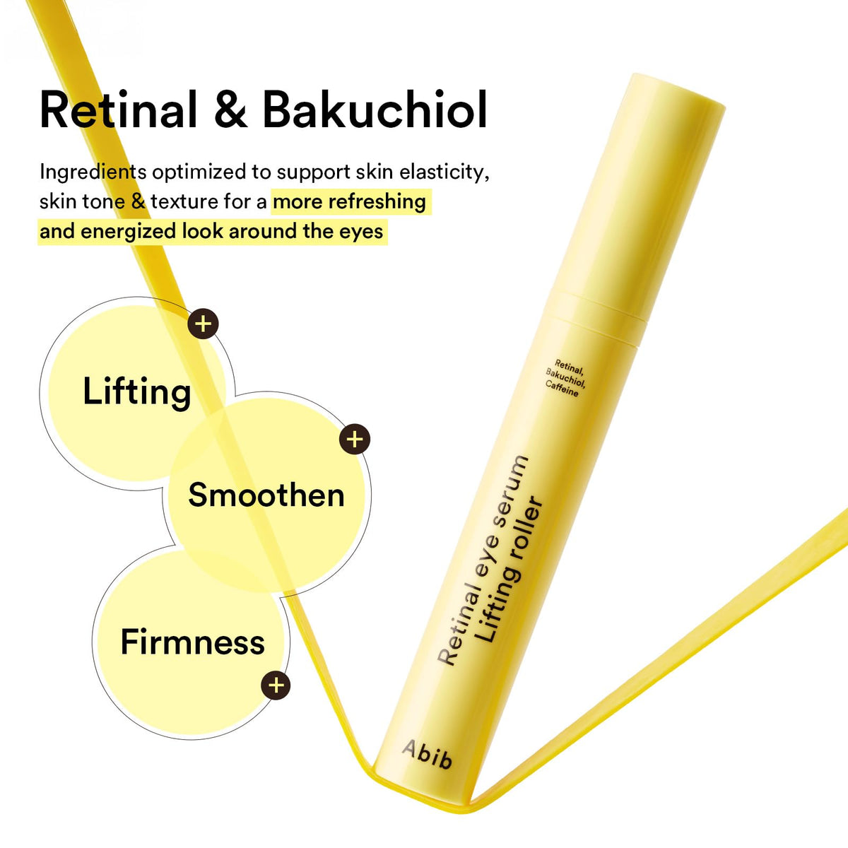 Abib Retinal Eye Serum Lifting Roller (0.5 Fl Oz) - Anti-Aging Under Eye Applicator with Caffeine & Bakuchiol for Wrinkles, Puffiness & Dark Circles