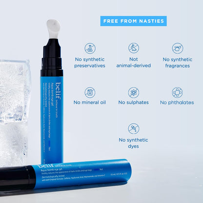 belif Aqua Bomb Cooling Eye Gel (15ml / 0.5 fl. oz.) - Hydrating Eye Treatment with Caffeine, Hyaluronic Acid & Vitamin C - Korean Skincare