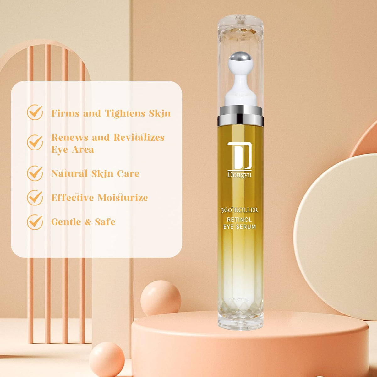 Dongyu Retinol Eye Serum 360° Roller - Anti-Aging Treatment with Massage Ball for Dark Circles, Puffiness & Wrinkles