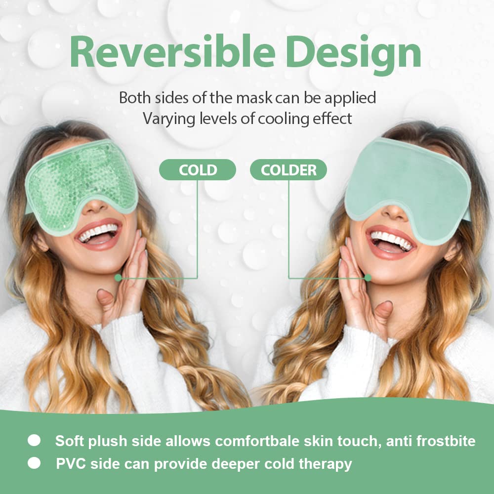 NEWGO Cooling Eye Mask Cold Ice Pack - Puffy Eyes, Dark Circles, Headache & Stress Relief (Blue/Green 2 Pack)