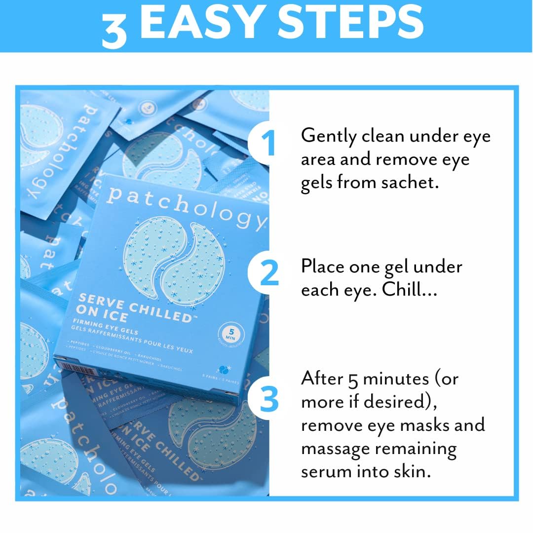 Patchology Iced Cooling Under Eye Mask Patches - Peptides, Cloudberry Oil & Bakuchiol - Firming Hydrating Eye Gels for Fine Lines, Puffiness & Dark Circles - 5 Pairs