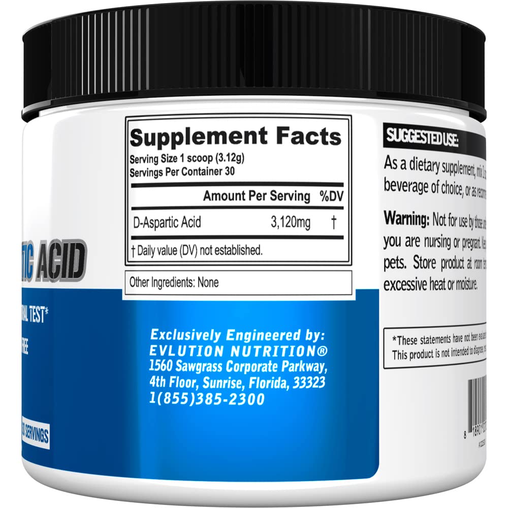 D-Aspartic Acid (DAA) 3120mg Testosterone Booster for Men - Pre-Workout Muscle, Energy & Performance Support Powder