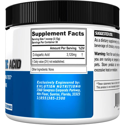 D-Aspartic Acid (DAA) 3120mg Testosterone Booster for Men - Pre-Workout Muscle, Energy & Performance Support Powder