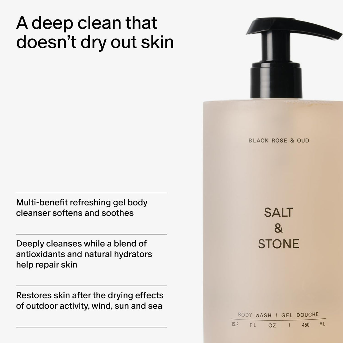 Salt & Stone Body Wash Black Rose & Oud 15.2 fl oz, Hydrating Gel Cleanser