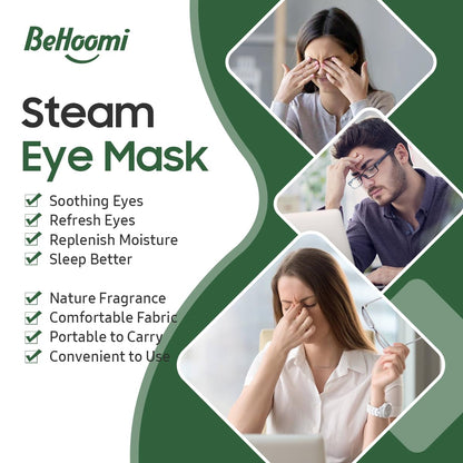 BeHoomi Self Heating Steam Eye Mask - Tea Tree Heated Eye Mask Warm Compress for Sleep, Spa & Relaxation (20 Pack)