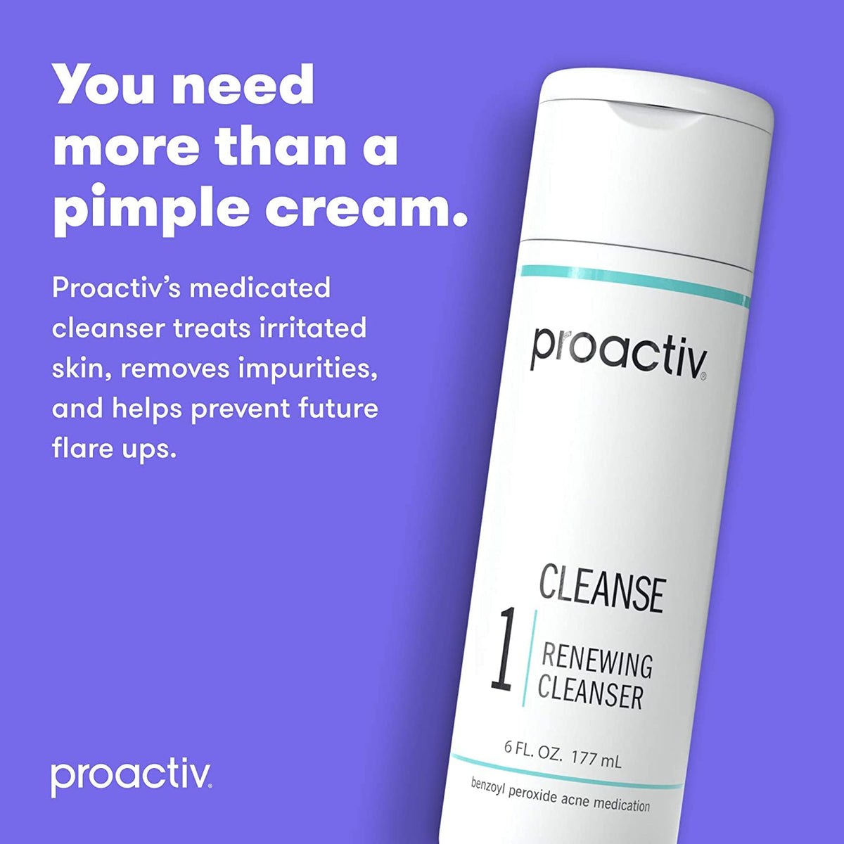 Proactiv Acne Cleanser - Benzoyl Peroxide Face Wash and Acne Treatment - Daily Facial Cleanser and Hyularonic Acid Moisturizer with Exfoliating Beads - 90 Day Supply, 6 Fl Oz