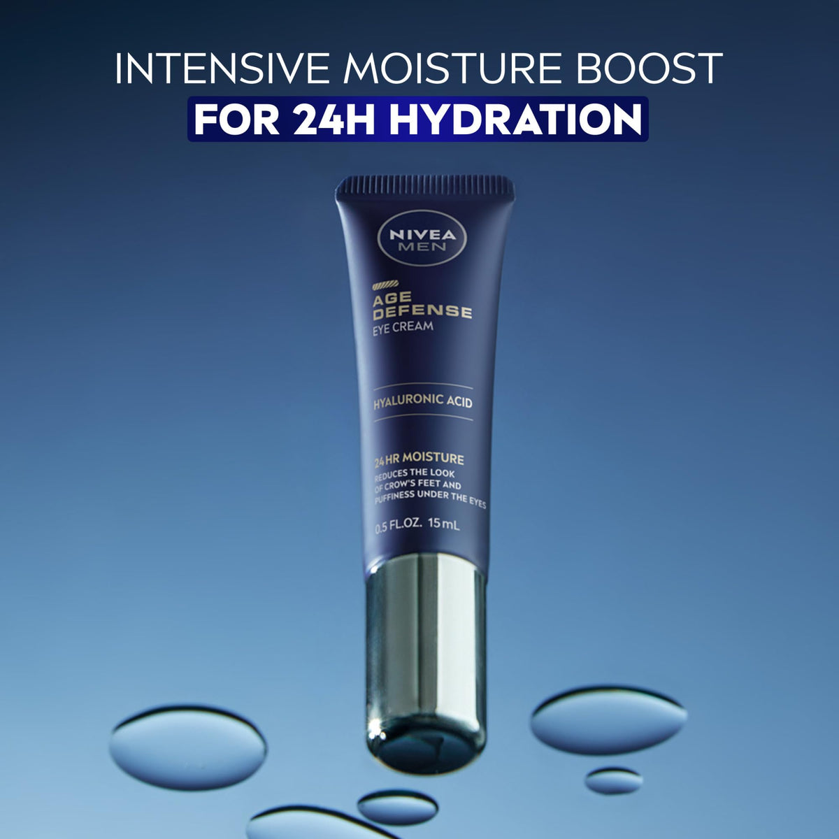 NIVEA MEN Age Defense Eye Cream (Pack of 2, 0.5 Fl Oz each) - 24H Hydrating Under Eye Treatment with Hyaluronic Acid