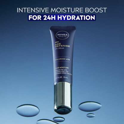 NIVEA MEN Age Defense Eye Cream (Pack of 2, 0.5 Fl Oz each) - 24H Hydrating Under Eye Treatment with Hyaluronic Acid