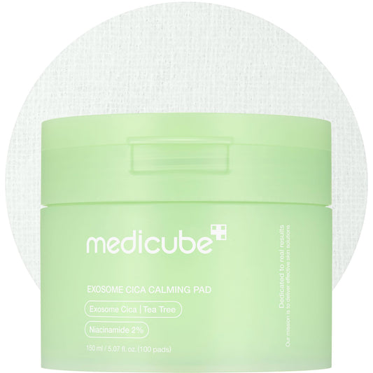 medicube Toner Pads Exosome CICA Tea Tree Calming Toner Pad for Sensitive Skin - Centella Asiatica for Redness, Breakouts - Low-irritating & Hydrating Care - Korean Skincare, 100 Pads (1 Pack)