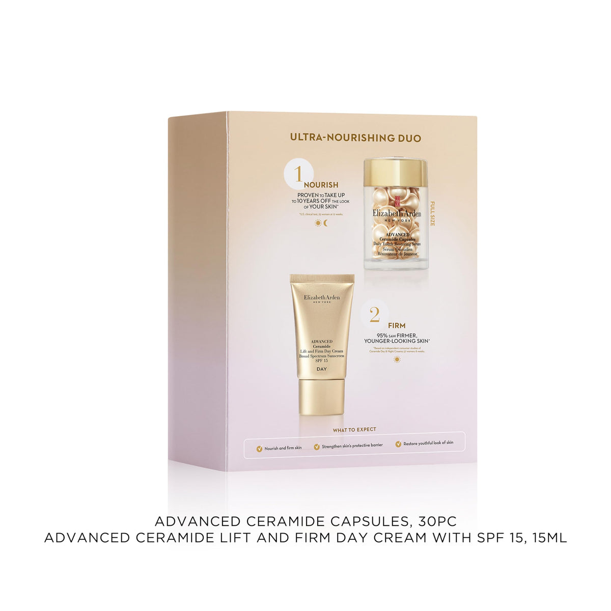 Elizabeth Arden Firm Resolutions Advanced Ceramide 2-Piece Skincare Gift Set for Women, Includes Full-Size Serum Capsules and 0.5oz Day Cream with Sunscreen, 2 count