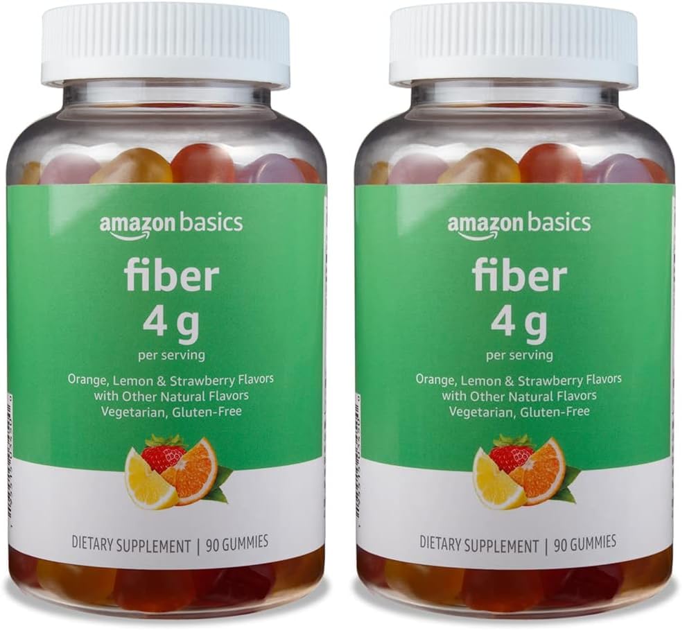 Amazon Basics Soft Fiber Gummies for Digestive Health and Regularity, Orange, Lemon & Strawberry Flavors, 90 Count, (Previously Solimo) (Pack of 2)