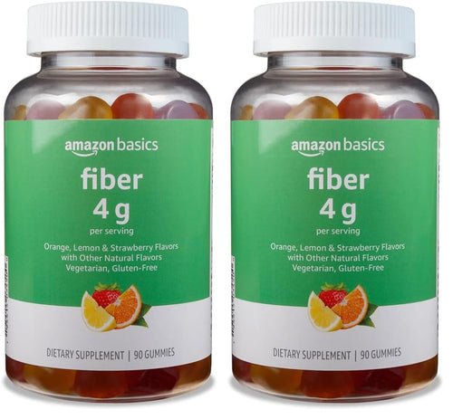 Amazon Basics Soft Fiber Gummies for Digestive Health and Regularity, Orange, Lemon & Strawberry Flavors, 90 Count, (Previously Solimo) (Pack of 2)