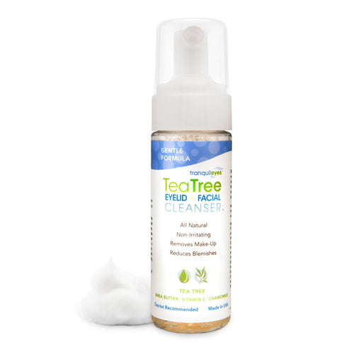 EYEECO Gentle Tea Tree Oil Foaming Facial Cleanser - 6oz - Non-Irritating Eyelid Cleanser & Face Wash with Tea Tree, Chamomile & Shea Butter