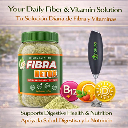 BE Fibra–Premium Daily Fiber Supplement–10.5oz Drink Mix–Rich in Antioxidants & Vitamins A, B12,C & D, Supports Digestive Health & Detox,Plant-Based, Vegan, Non-GMO,Includes Drink Mixer by BexpertsUSA