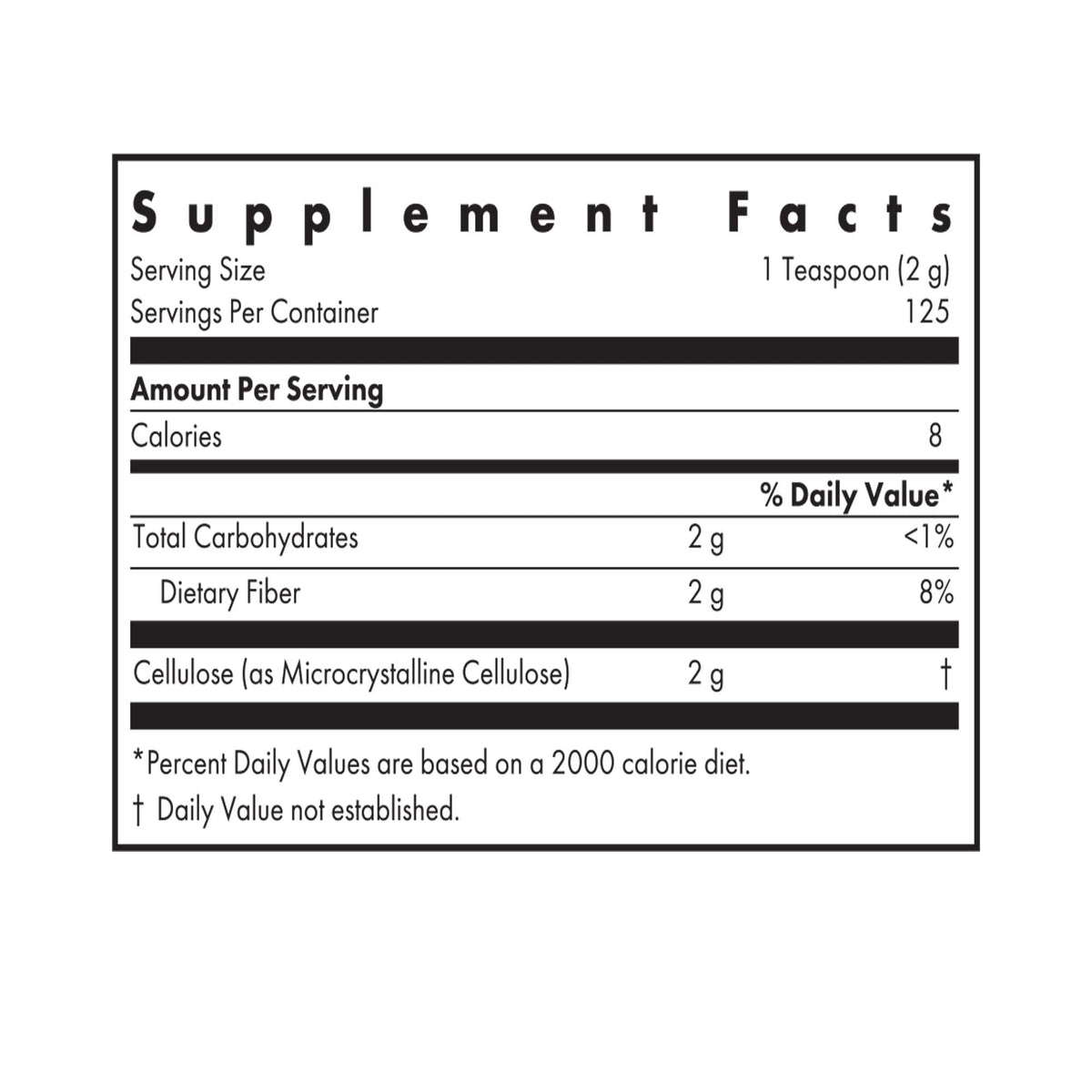 Nutricology Dietary Fiber Cellulose Powder - 250 g Insoluble Non-Fermentable Fiber - Microcrystalline Cellulose Supplement - Digestion & Bowel Motility Support - 125 Servings - 250 g