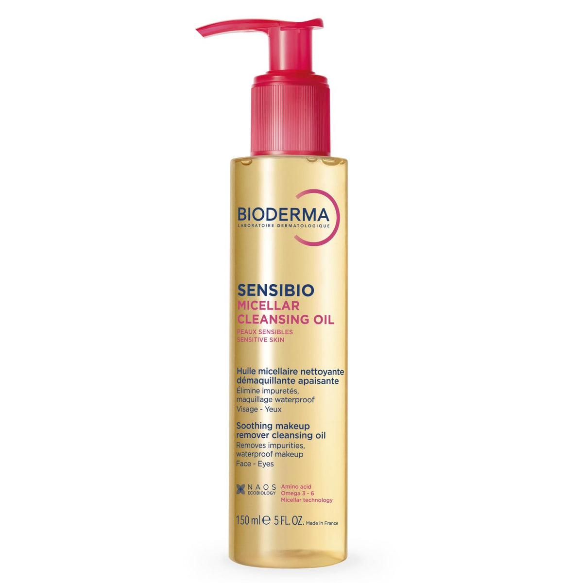 Bioderma Sensibio Micellar Cleansing Oil, 1st Ecobiological Micellar Formula Gentle Face Cleanser That Deeply Cleanses, Soothes & Nourishes Skin with Oil-to-Milk Texture, Fragrance-Free, 5 Fl Oz