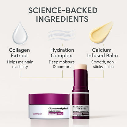 BeiBreeze Eye Care Duo - Calcium Multi Balm Stick + 60ea Hydrogel Under Eye Patches (30 Pairs) - Hydrating & Smoothing Eye Treatment Set
