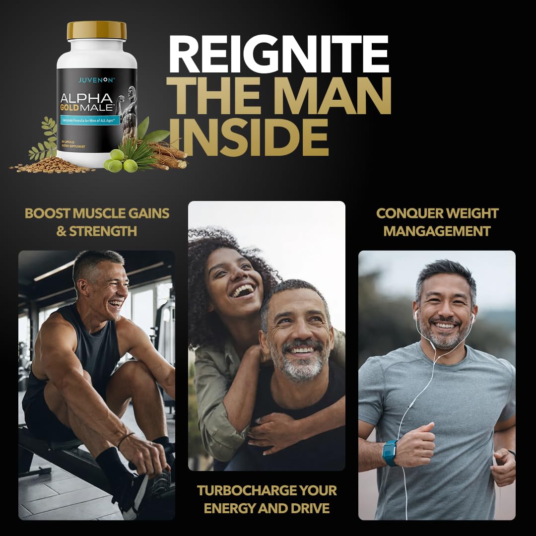 Testosterone Booster for Men - KSM-66 Ashwagandha, Fenugreek & Boron - Energy, Vitality & Male Performance Support - Juvenon Alpha Gold