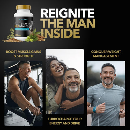 Testosterone Booster for Men - KSM-66 Ashwagandha, Fenugreek & Boron - Energy, Vitality & Male Performance Support - Juvenon Alpha Gold