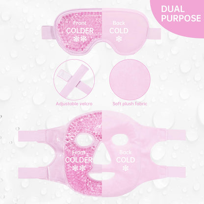 ZNÖCUETÖD 2-Piece Face & Eye Ice Mask Set (Pink) - Dual Hot & Cold Gel Packs for Puffiness, Dark Circles, Migraine Relief & Post-Surgery Swelling