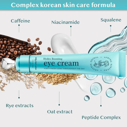 Caffeine Eye Cream for Dark Circles & Puffiness (15ml) - Anti-Aging Brightener with Niacinamide, Squalane & Peptide Complex - Cooling Zinc Roller Applicator