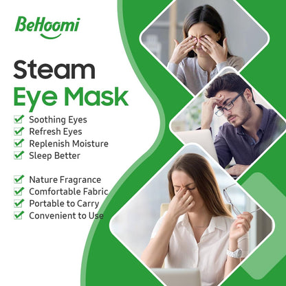 BeHoomi Self Heating Steam Eye Mask - Lemongrass Scented Warm Compress Heated Eye Mask for Sleep, Spa & Relaxation (20 Pack)