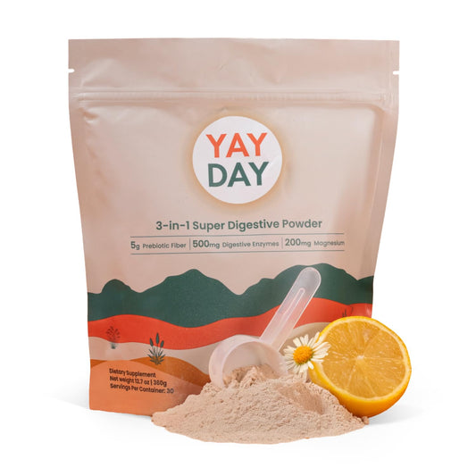 YayDay Nighttime Prebiotic Fiber Powder with Digestive Enzymes & Magnesium Glycinate for Sleep - Gut Health Supplement for Women & Men - Digestion Support, Bloating Relief - Citrus, 30 Scoops