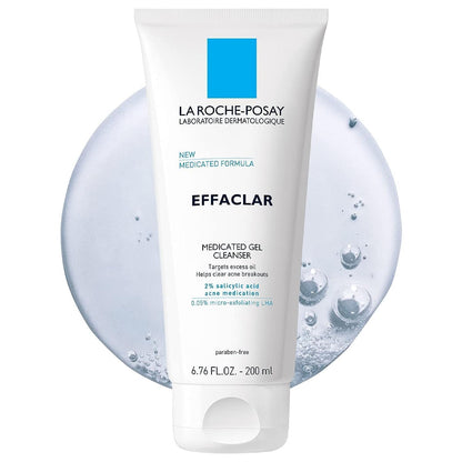 La Roche-Posay Effaclar Medicated Gel Cleanser, 2% Salicylic Acid Cleanser + LHA + Glycerin, Foaming Acne Face Wash, Helps Clear &