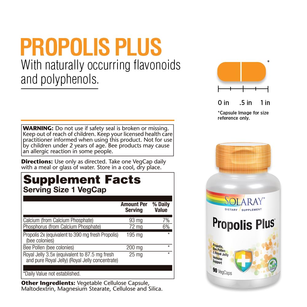 SOLARAY Propolis Plus - Immune Support Supplement, 90 VegCaps