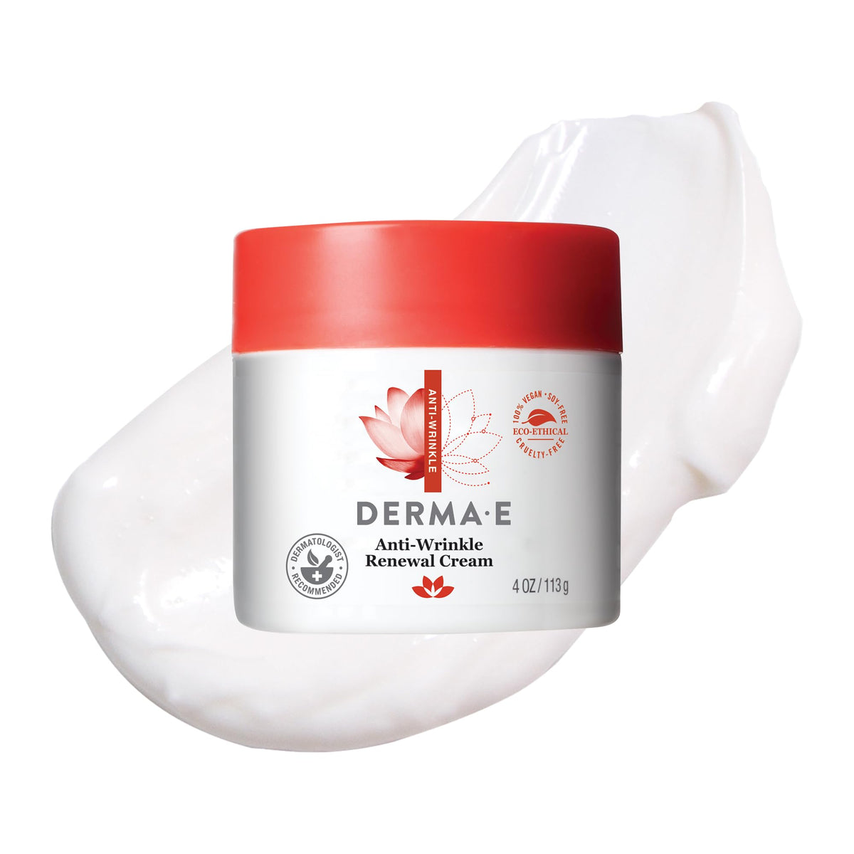 Derma E Anti-Wrinkle Renewal Skin Cream - Vitamin A Wrinkle Treatment Cream - Vegan Anti-Aging Moisturizer to Smooth & Renew Aging Skin, 4 oz
