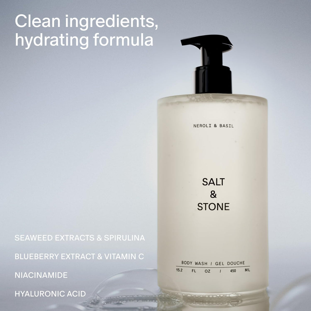 Salt & Stone Body Wash Neroli & Basil 15.2 fl oz, Hydrating Gel Cleanser