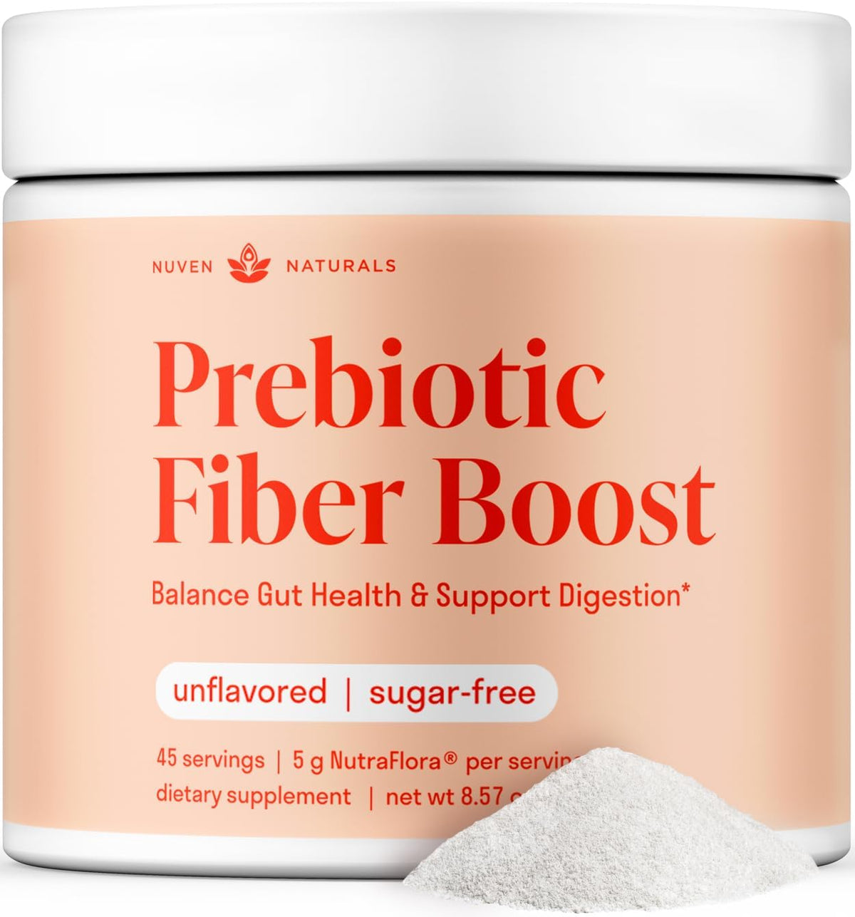 Prebiotic Fiber Powder - Unflavored & Sugar Free - 45 Servings - Fiber Supplement to Support Digestive Regularity, Gut Health, Bloating & Immune Support - 1 Scoop of Soluble Prebiotic Powder Daily