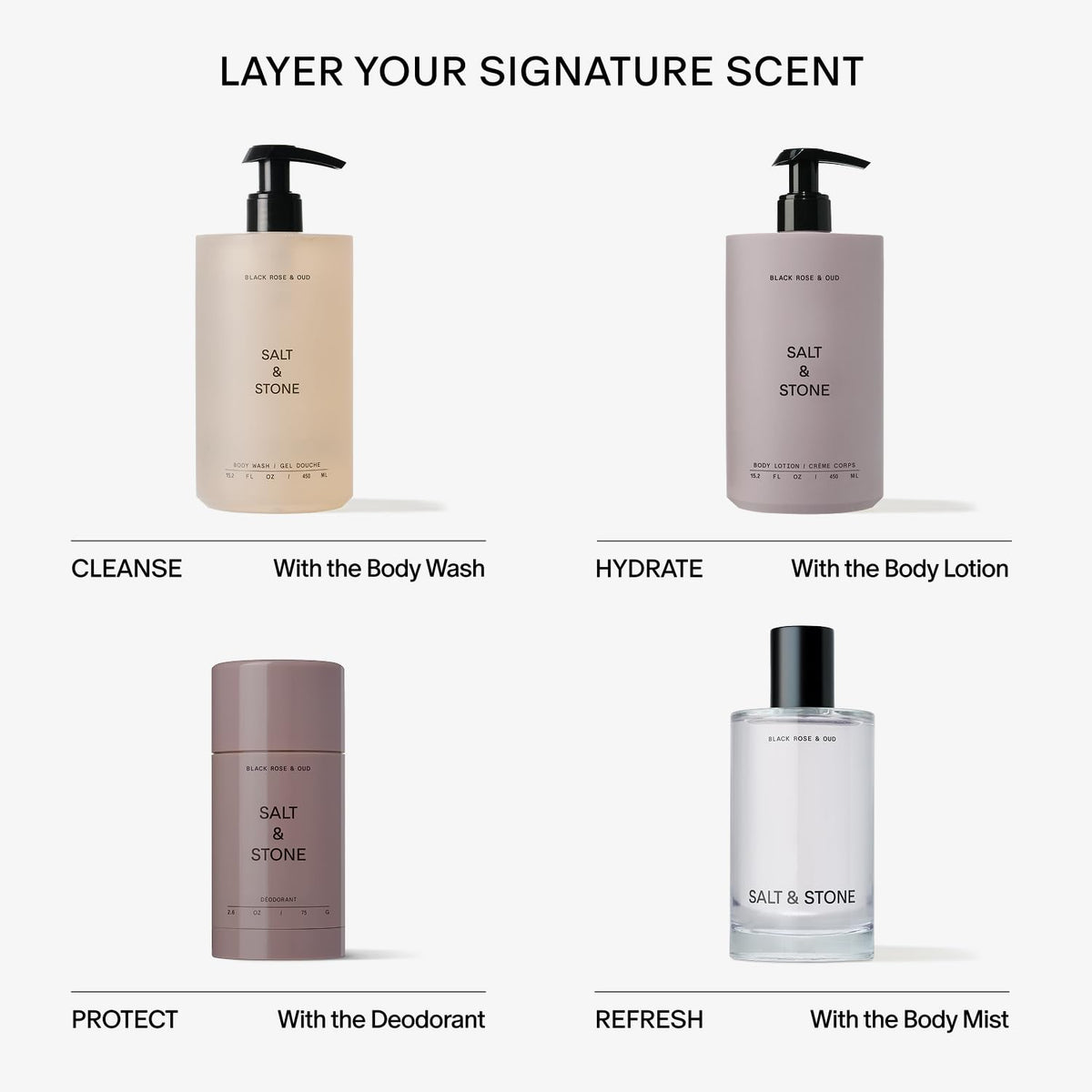 Salt & Stone Body Wash Black Rose & Oud 15.2 fl oz, Hydrating Gel Cleanser