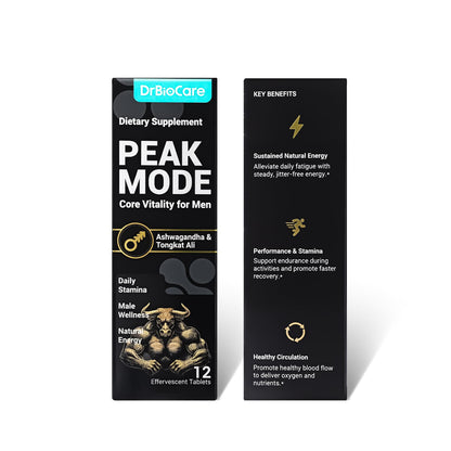 DrBioCare Peak Mode Core Vitality 7-in-1 Effervescent Tablets for Men - Tongkat Ali, Maca, L-Arginine & Ashwagandha - Stamina, Drive & Performance Support (Berry Flavor, 12 Tablets)